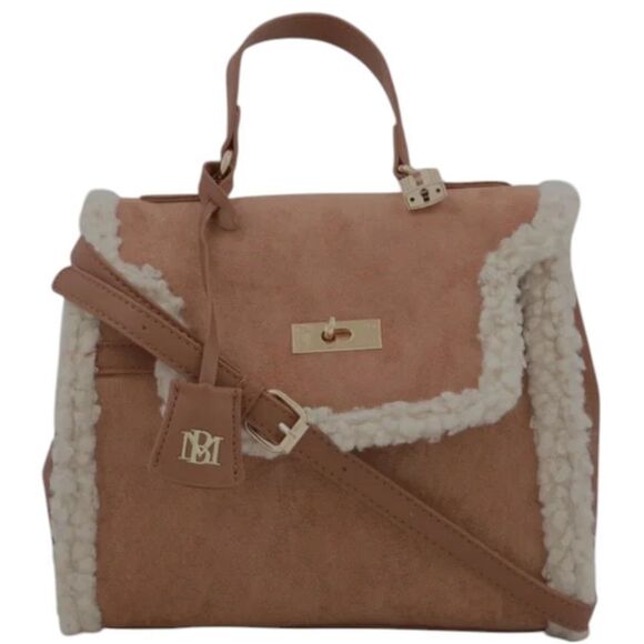 Badgley Mischka Handbags - Badgley Mischka Fur Border Satchel Brown